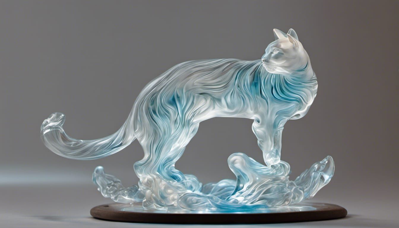 Glowing Crystal Cat: Blown Glass Sculpture