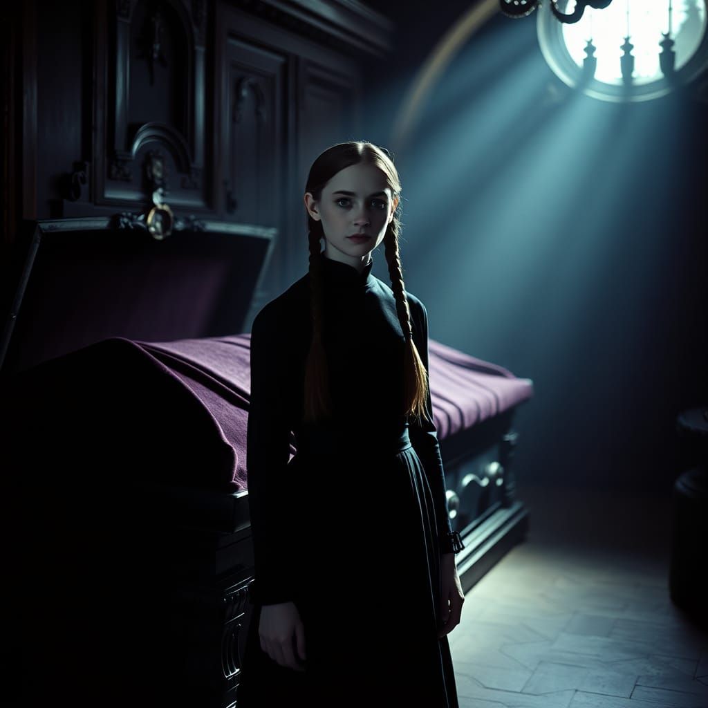 Wednesday Addams in a 19th-Century Mortuary