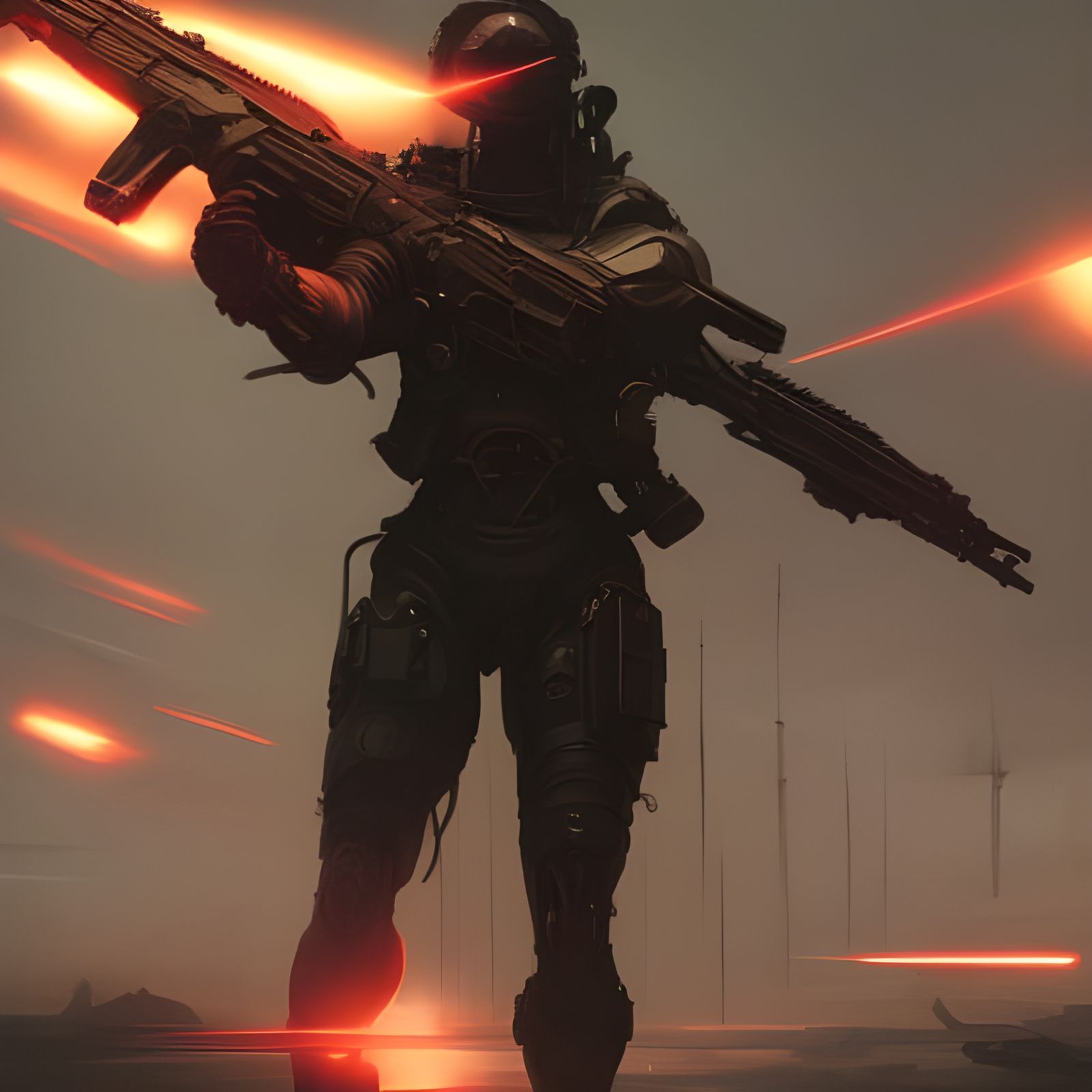 Detailed Male Cyborg with Assault Gun