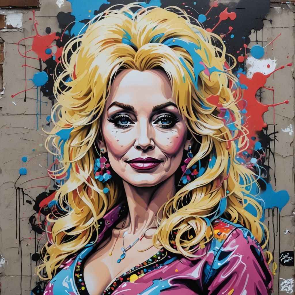 Dolly Parton Graffiti Art in Splash Style