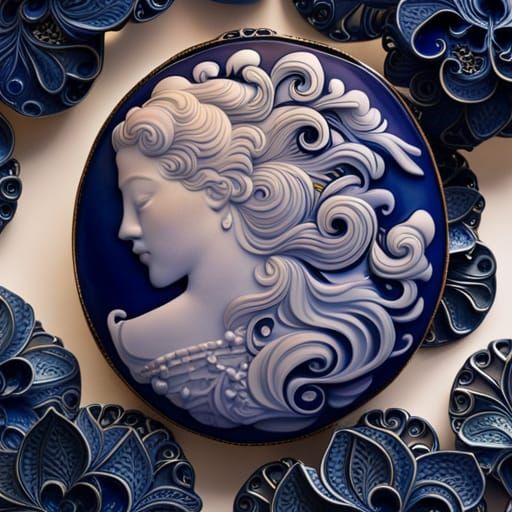 Elaborate Carved Cat Cameo Jewelry in Art Nouveau Style