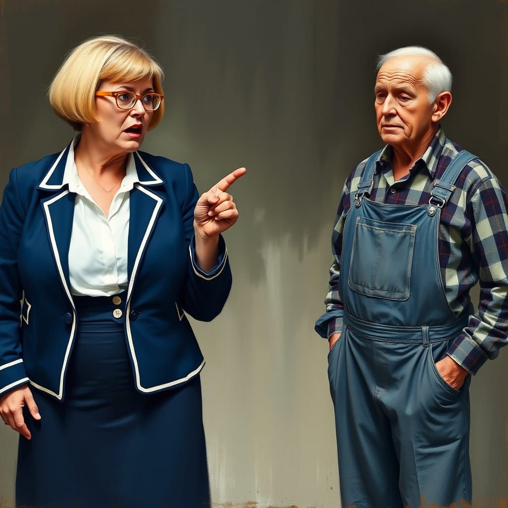 Woman Yells at Elderly Farmer in Rustic Setting