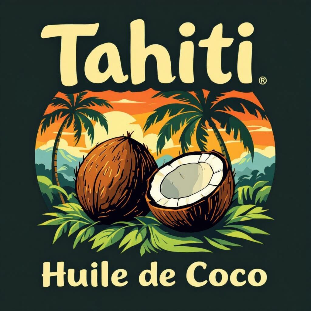 Tahiti Huile de Coco Logo with Gauguin-Inspired Colors
