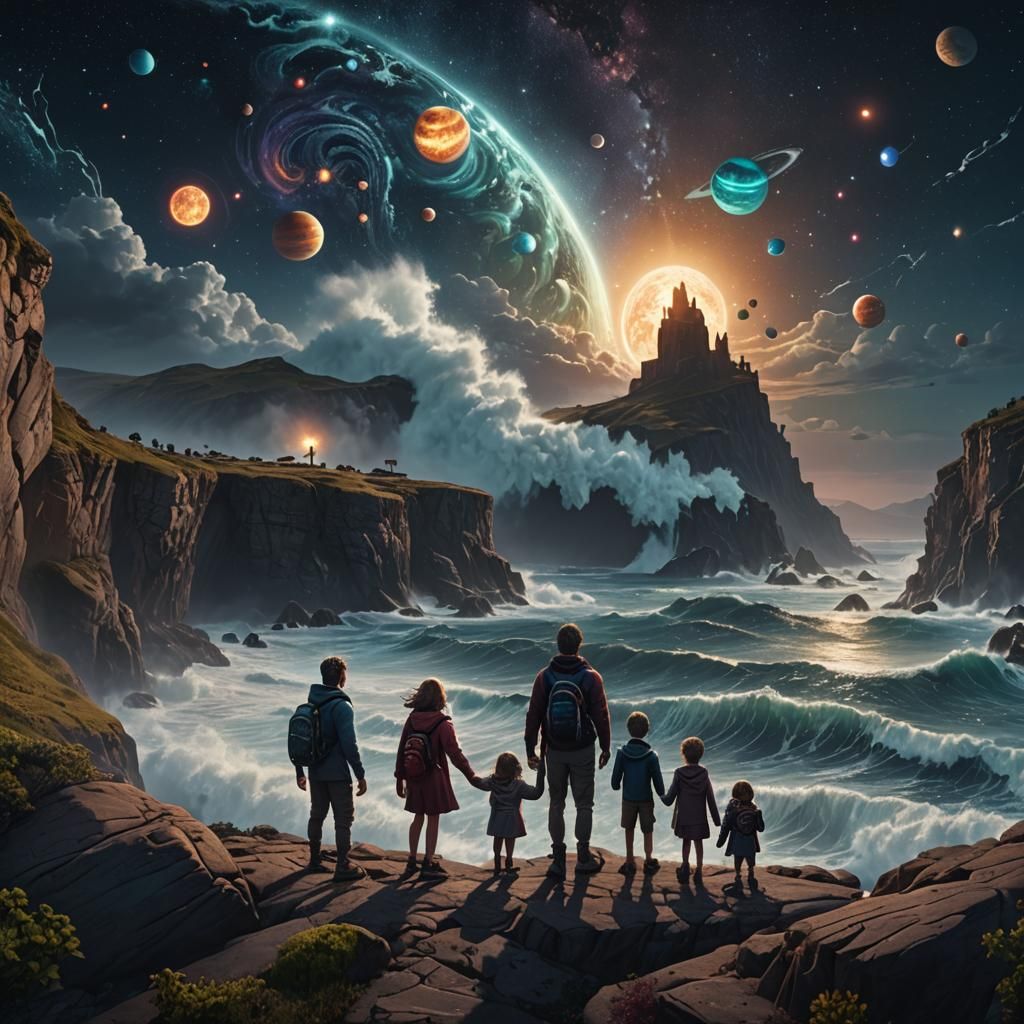 Family Gazing at Stars: Fantasy Concept Art