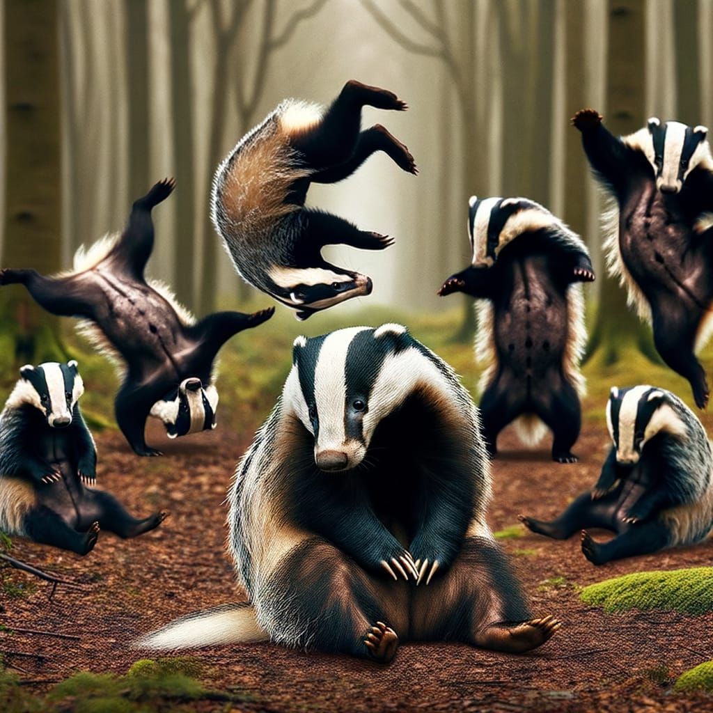 Sad Badger Surrounded by Dancing Badgers