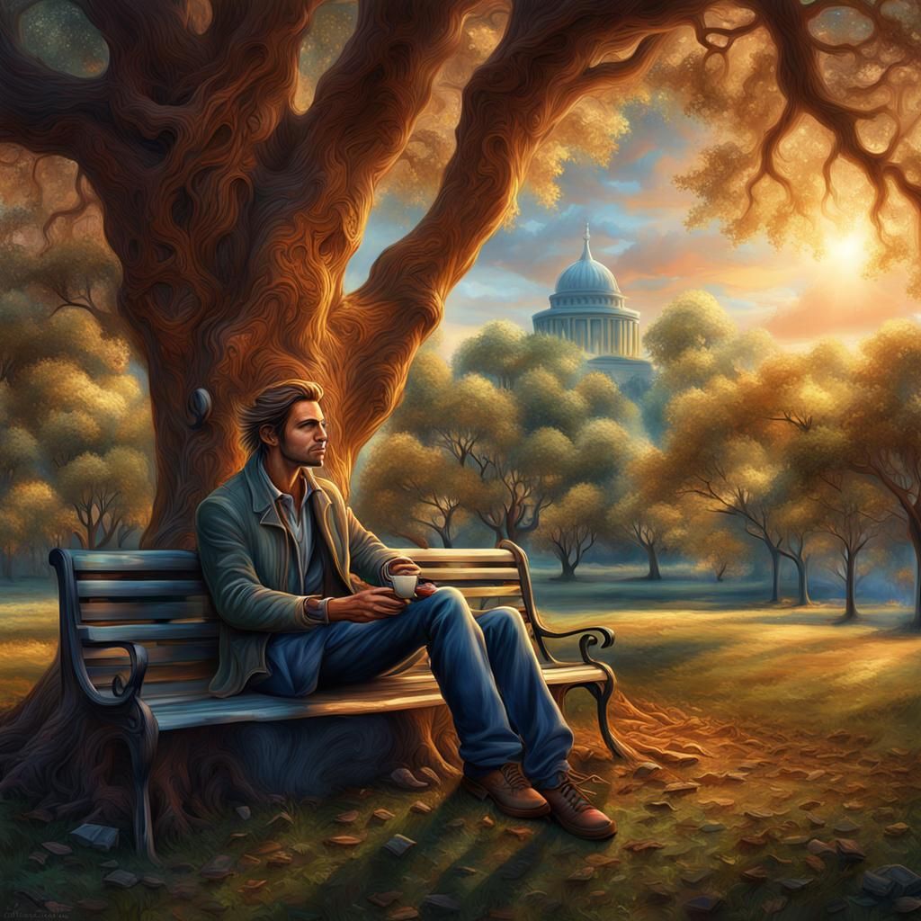 Woman in Park at Dawn: Comic Art Style