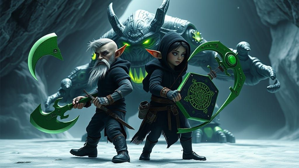 Ethereal Christmas Goth Elves Battle Toxic Troll in Icy Cave