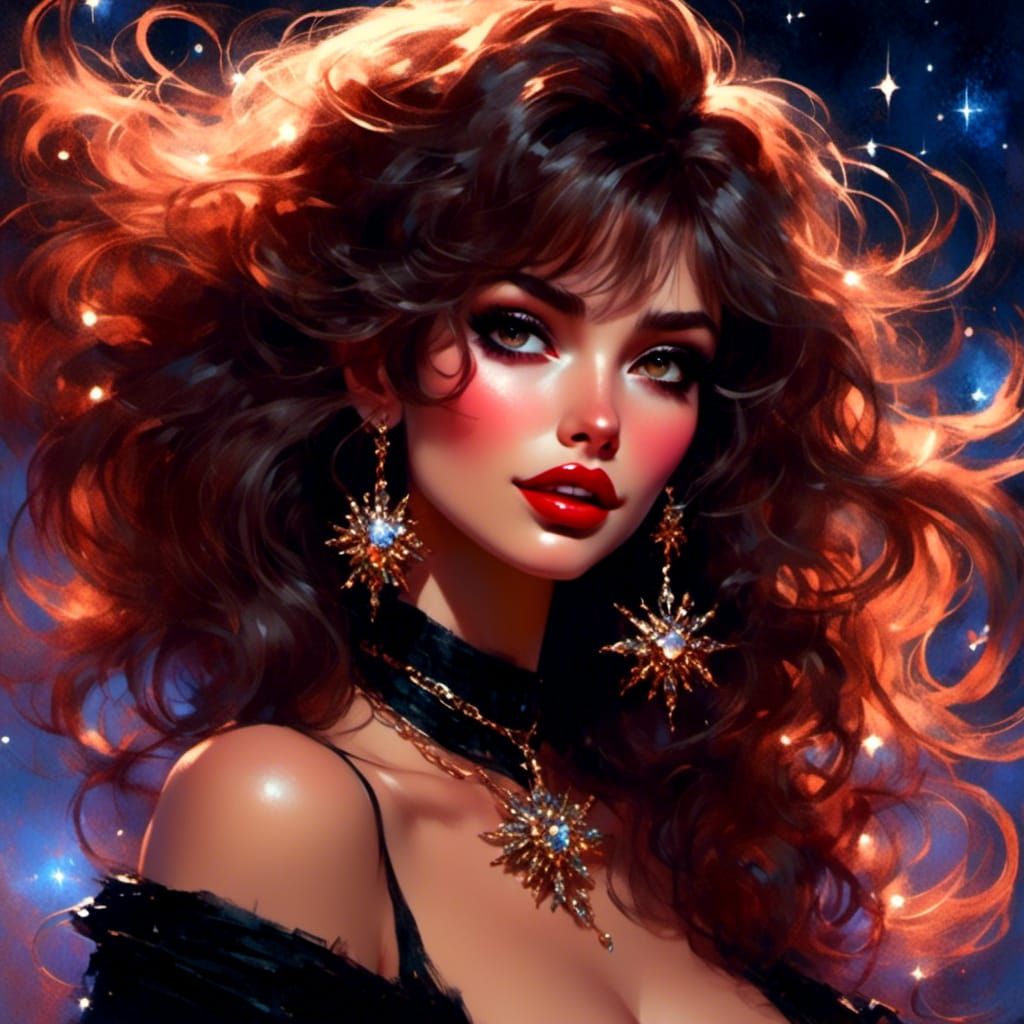 Beautiful Woman with Hazel Eyes, in Pino Daeni Style