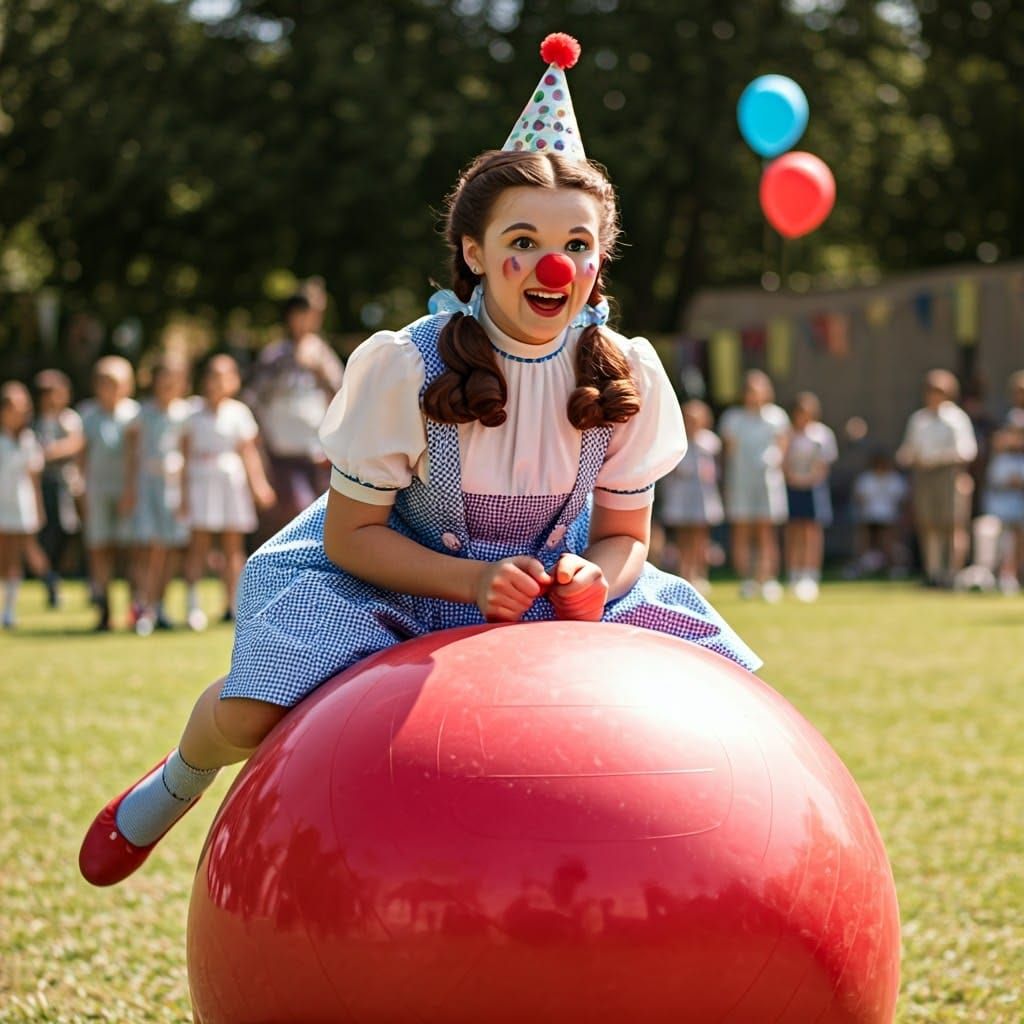 Dorothy as Clown Bouncing at School Field Day