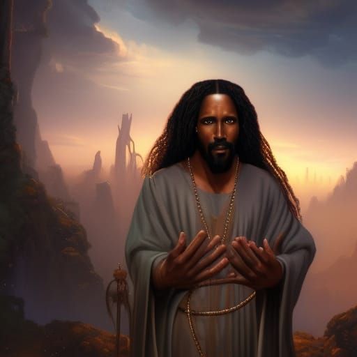 Black Jesus: Detailed Matte Painting in Deep Color