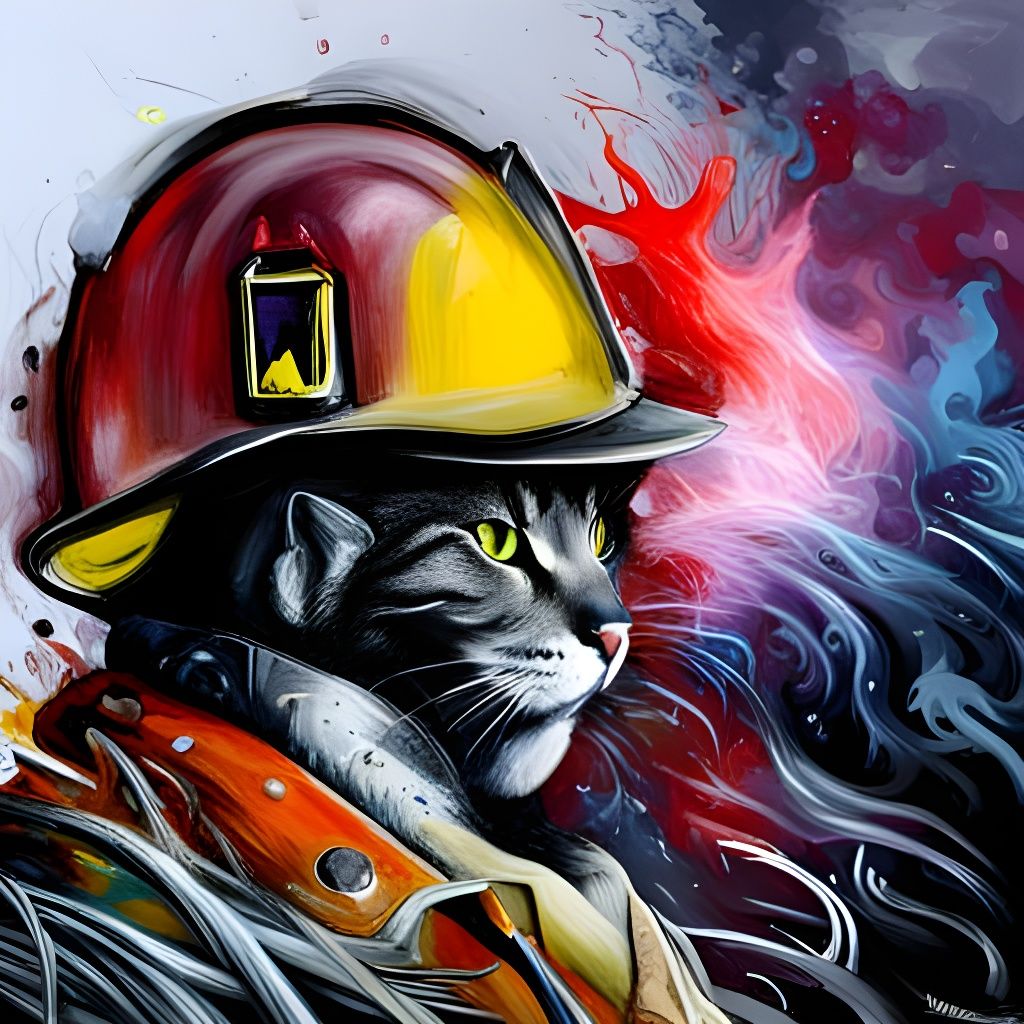 Cat Fireman Graffiti Art in the Woods