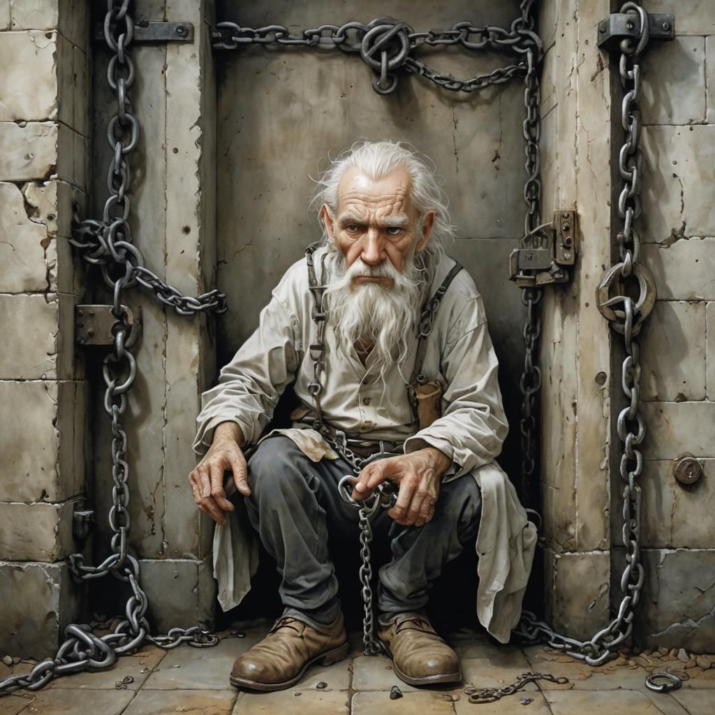 Surreal Old Man in Prison, Jean-Baptiste Monge Style