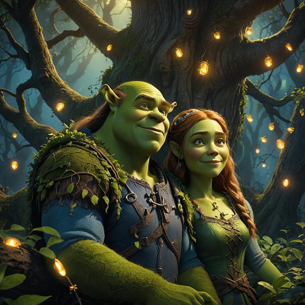 Shrek and Fiona's Mystical Forest Embrace