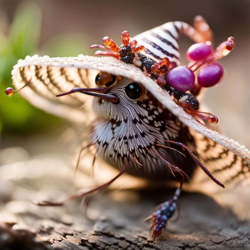 Adorable Wren Witch in Surreal Gouache Style