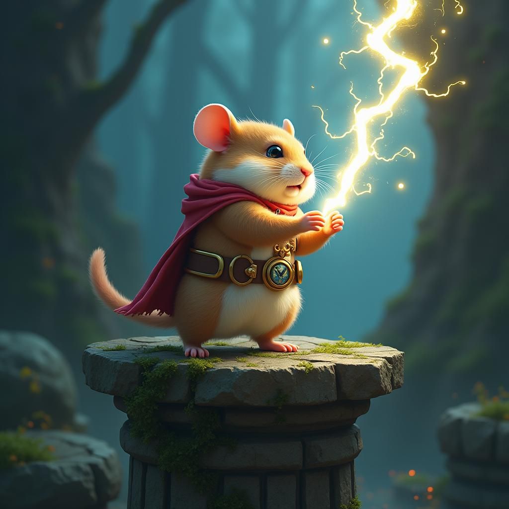 Heroic Hamster Grasps Lightning in Mystical Realm