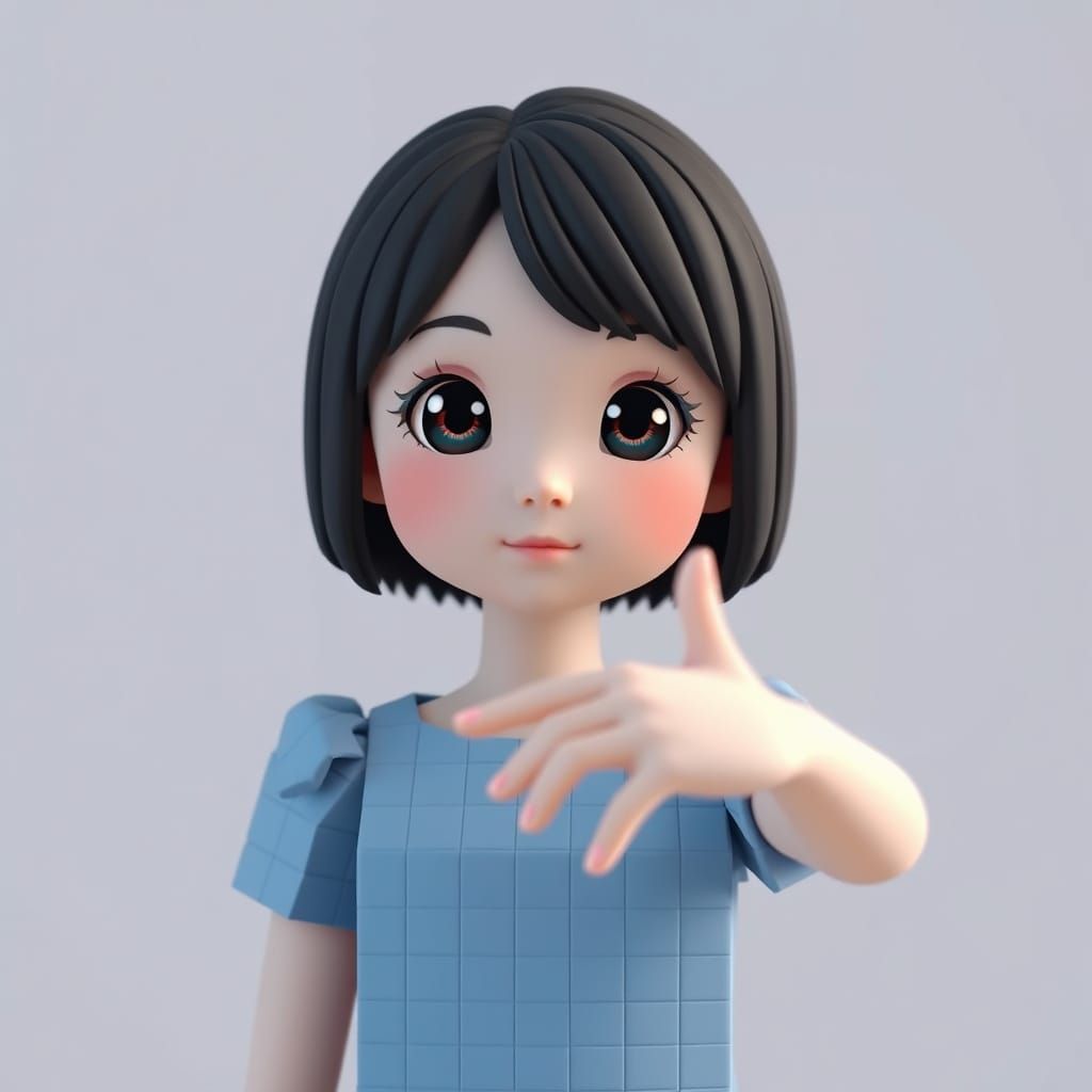 Korean Girl in T-Pose with 8-bit Pixel Geometry