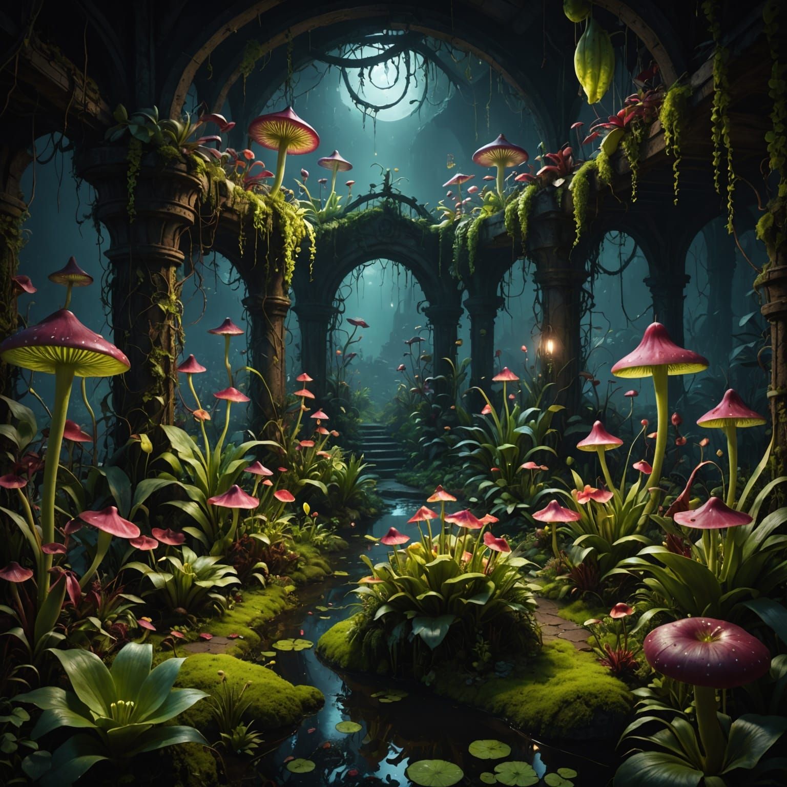 Creepy Carnivorous Plant Garden at Night