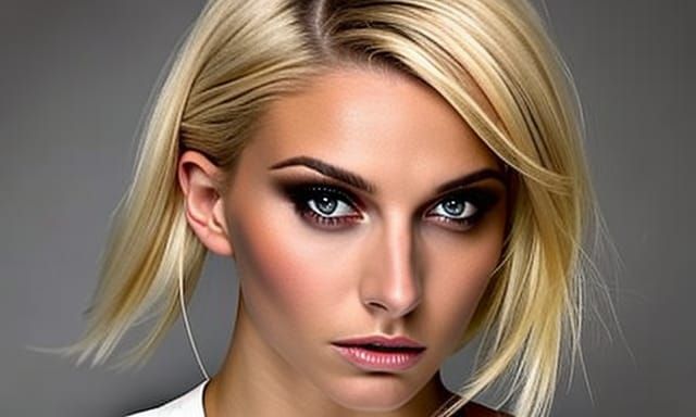 Beautiful Blonde Woman with Angular Face, Photorealistic Sty...