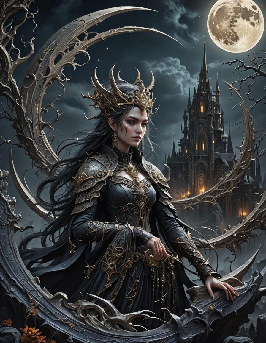 Gothic Moon Trading Card Back Design in Dark Fantasy Style