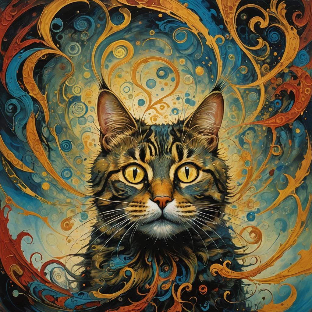 Surreal Smiling Cat Portrait in Gouache Style