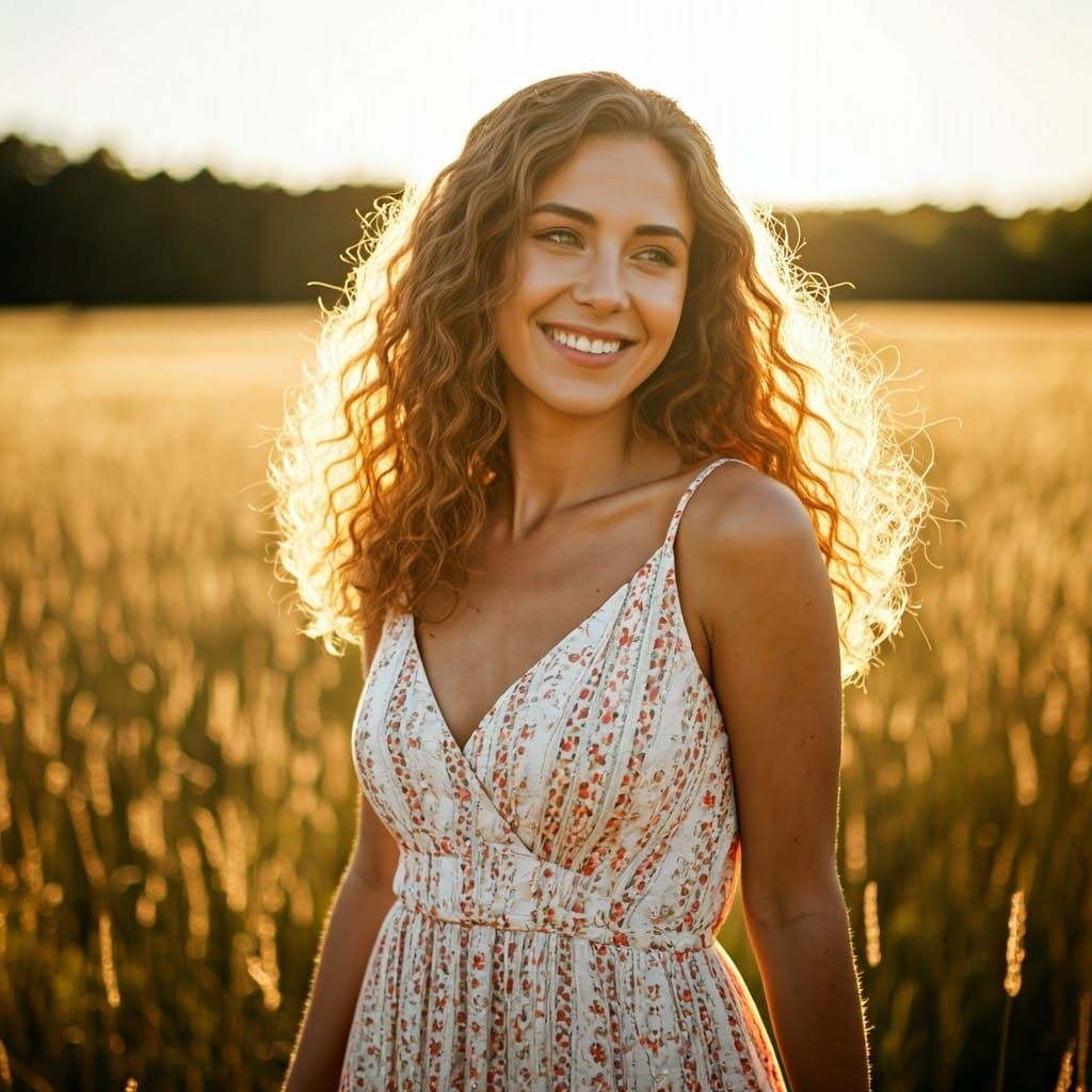 Radiant Woman in Sundress: Summer Portrait Photography