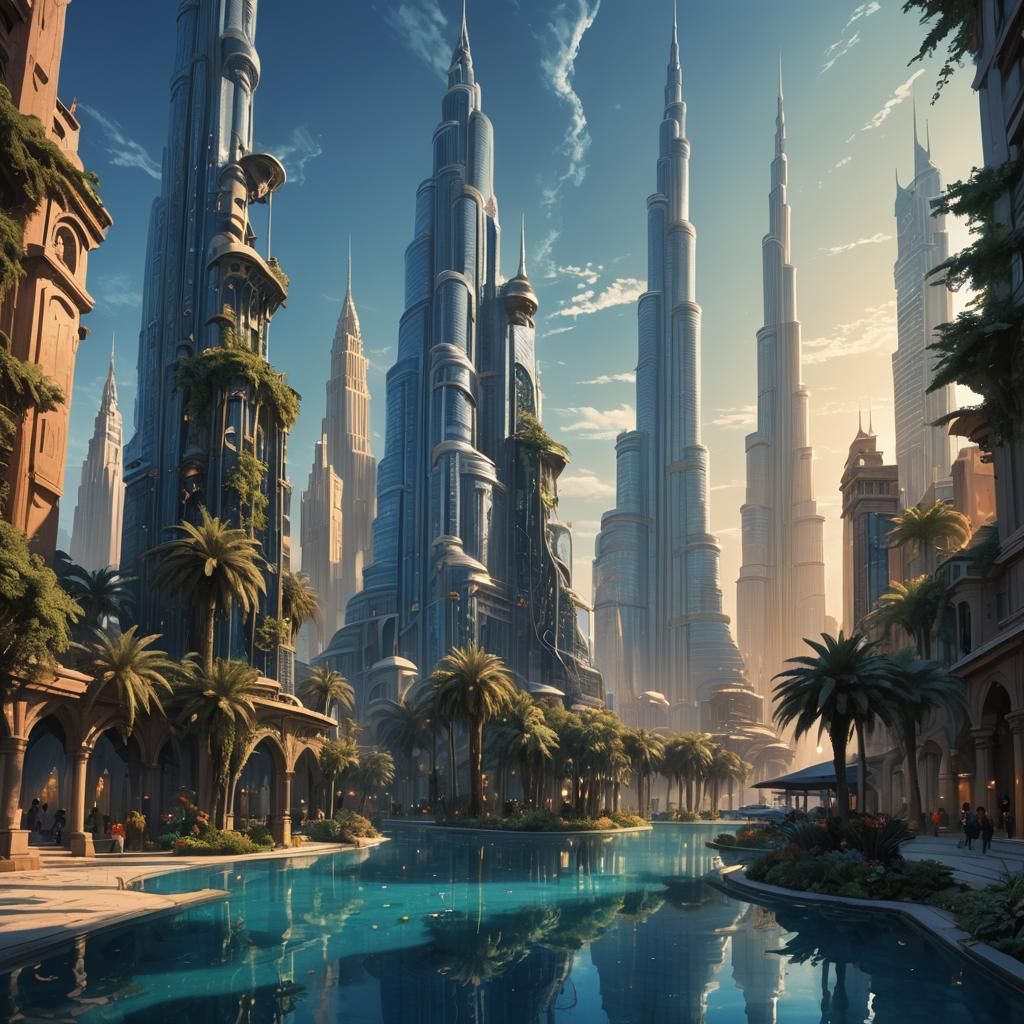 Burj Khalifa in Mystical City, Syd Mead Style