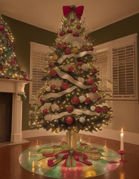 Festive Christmas Tree with Candles and Glass Balls