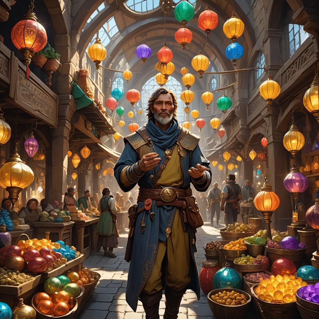 Fantasy Market Master in a Dungeons and Dragons Game