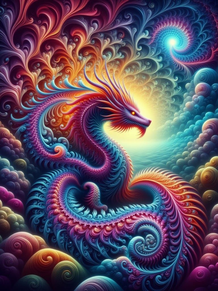 Enchanting Harter-Haytway Dragon Fractal in Vibrant, Ancient...