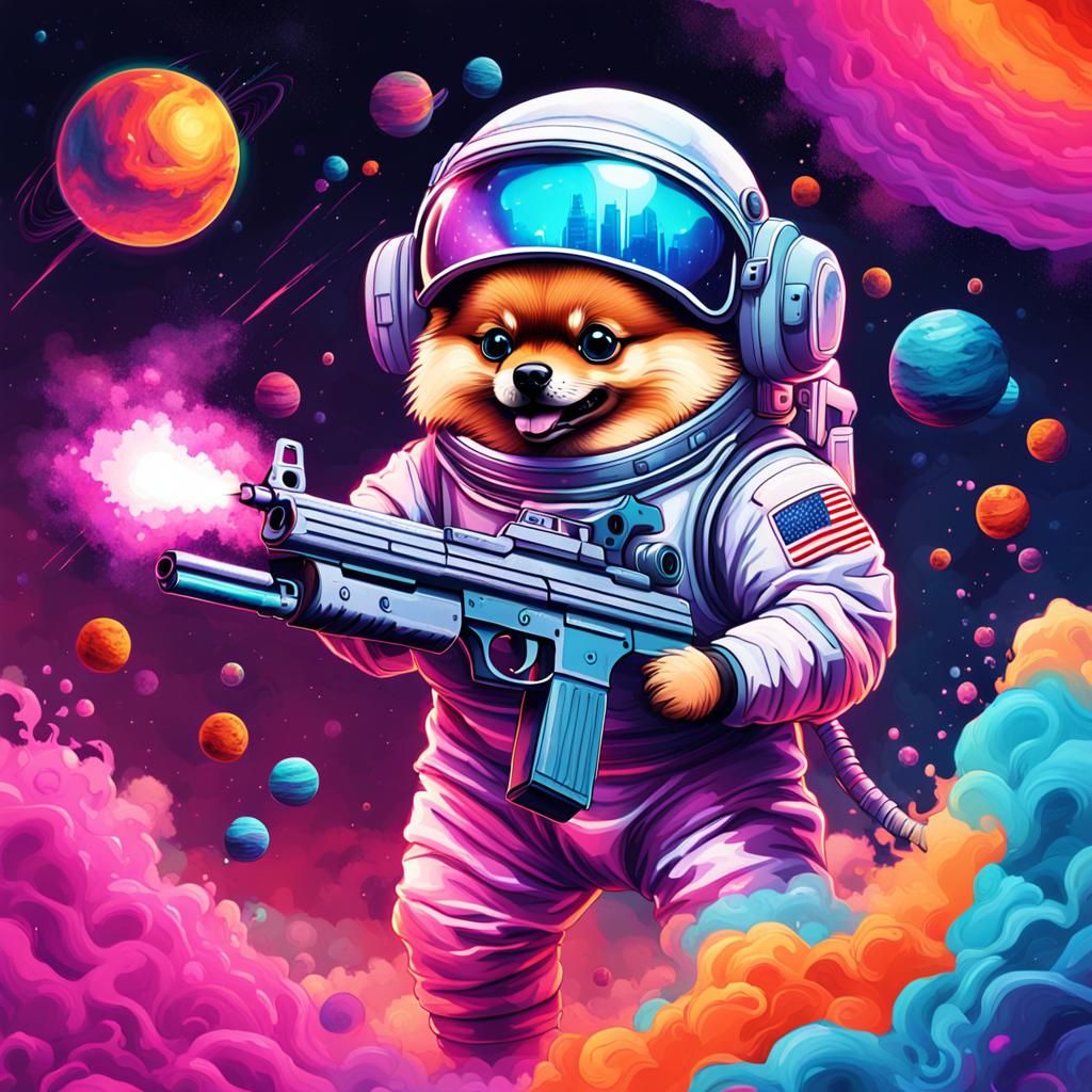 Pomeranian Space Warrior in Graffiti Art Style
