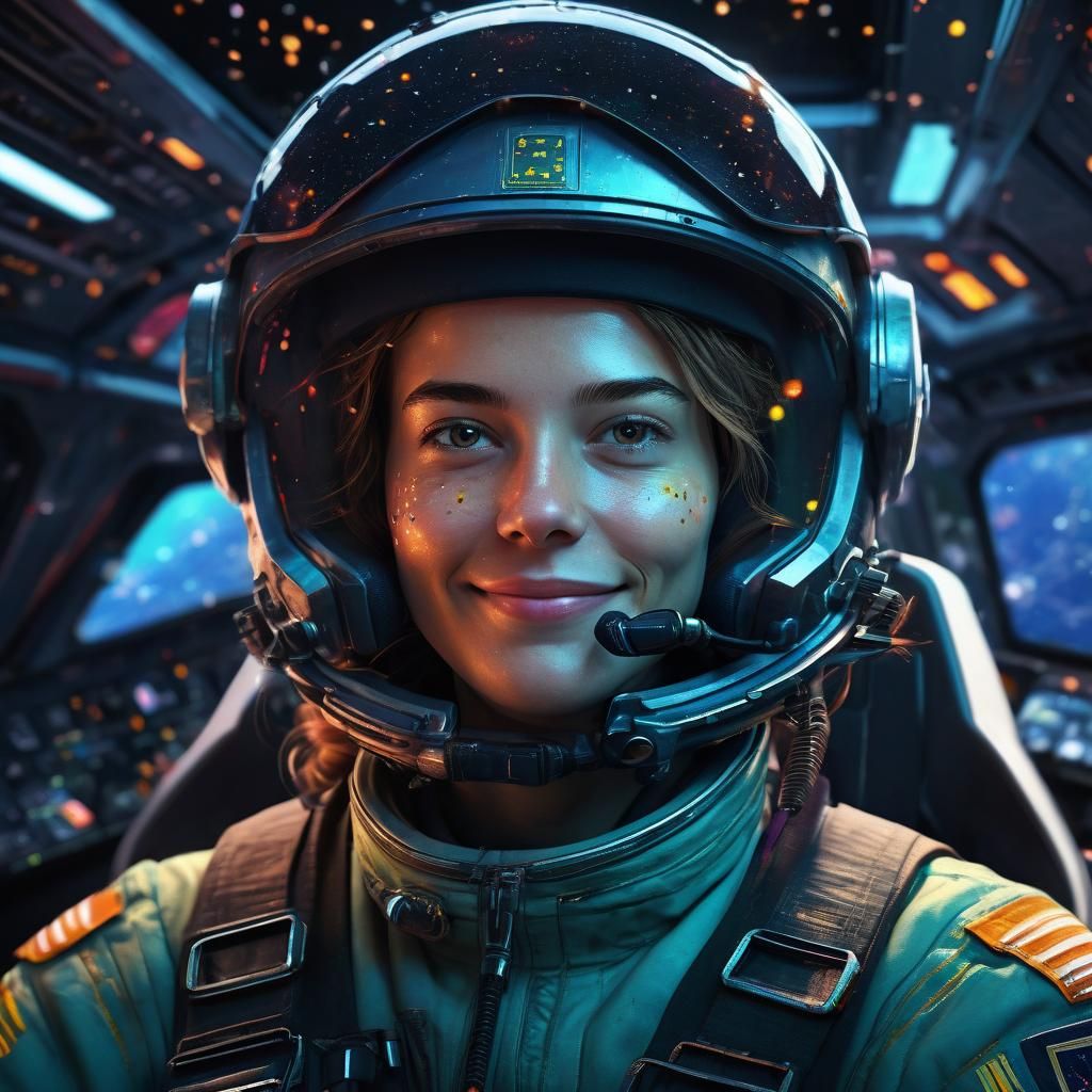 Female Pilot at Warp Speed in Realistic Anime Style