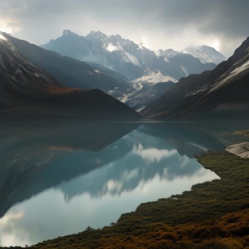 Epic Lake and Mountains Landscape: Digital Matte Painting