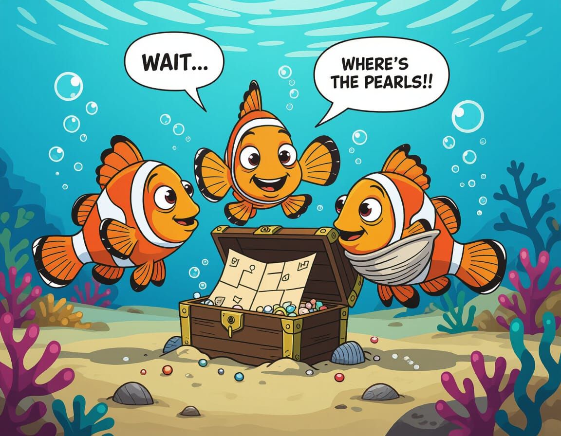 Clownfish Treasure Hunt in Comic Book Style
