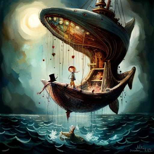 Pinocchio's Dark Voyage: A Collage Art Masterpiece