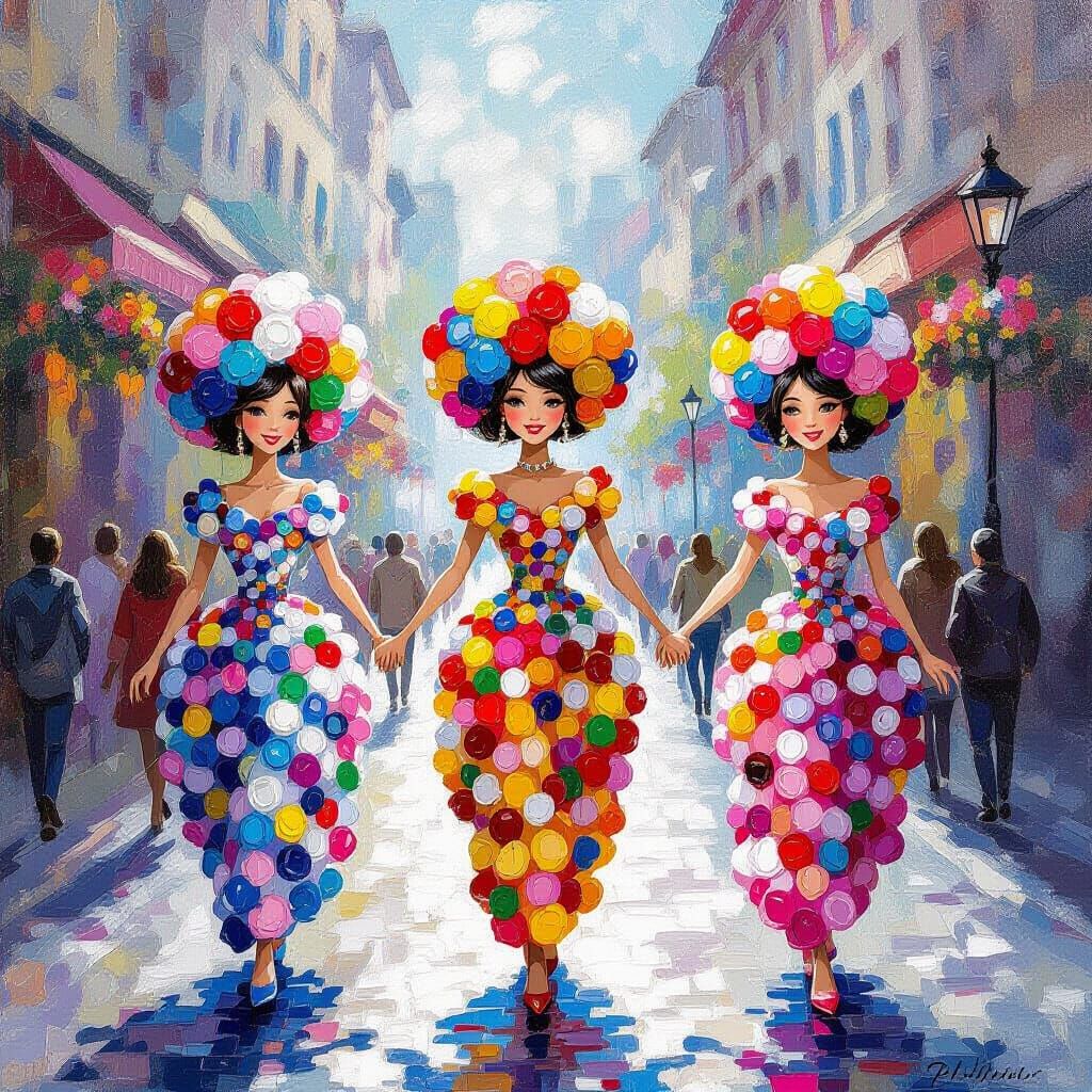 Vase Ladies in Pompon Dresses, Diamond Painting