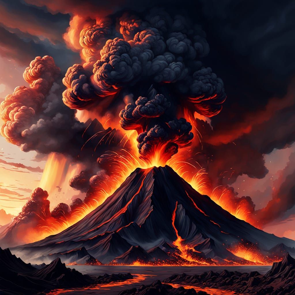 Active Volcano Erupts in Dramatic Digital Matte Painting