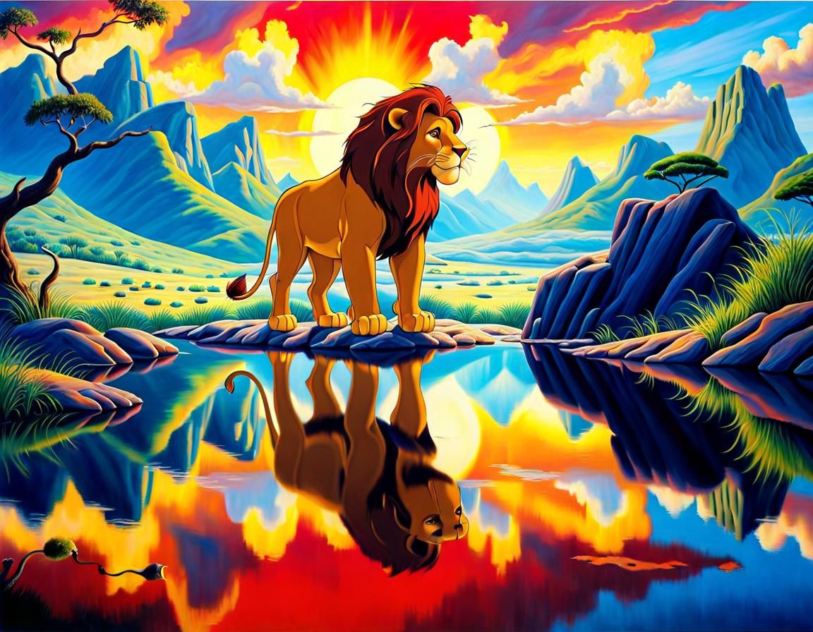 Simba Reflects: Oil Painting from The Lion King