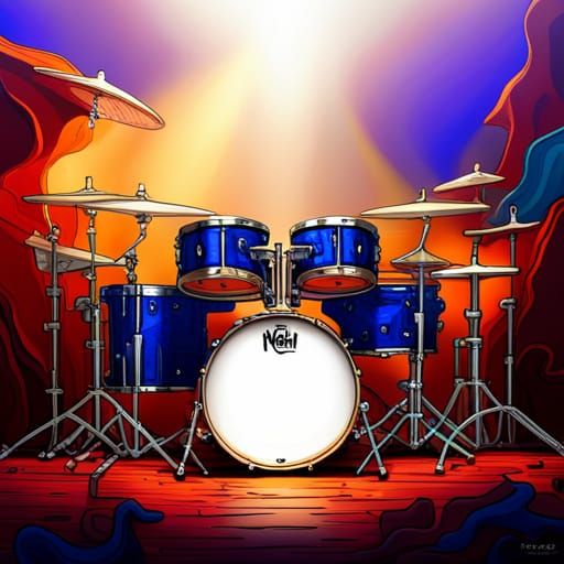 Neil Peart Drums in Vivid Colours, Detailed Matte Painting