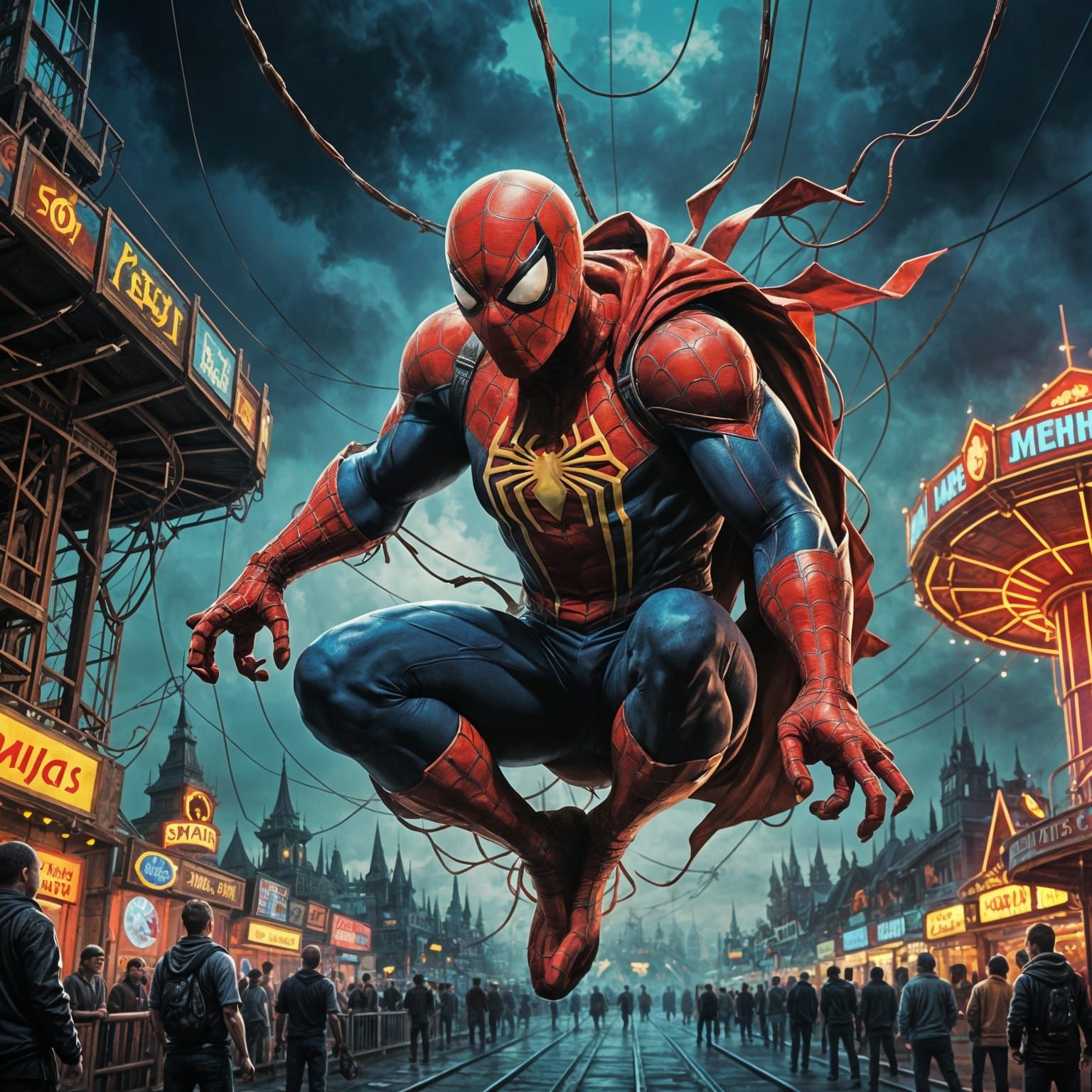 Comic Book Spiderman at Thrilling Amusement Park