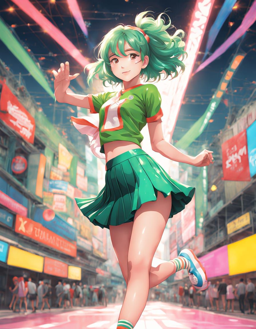 Japanese Pop Art Cheerleader in Miyazaki Style