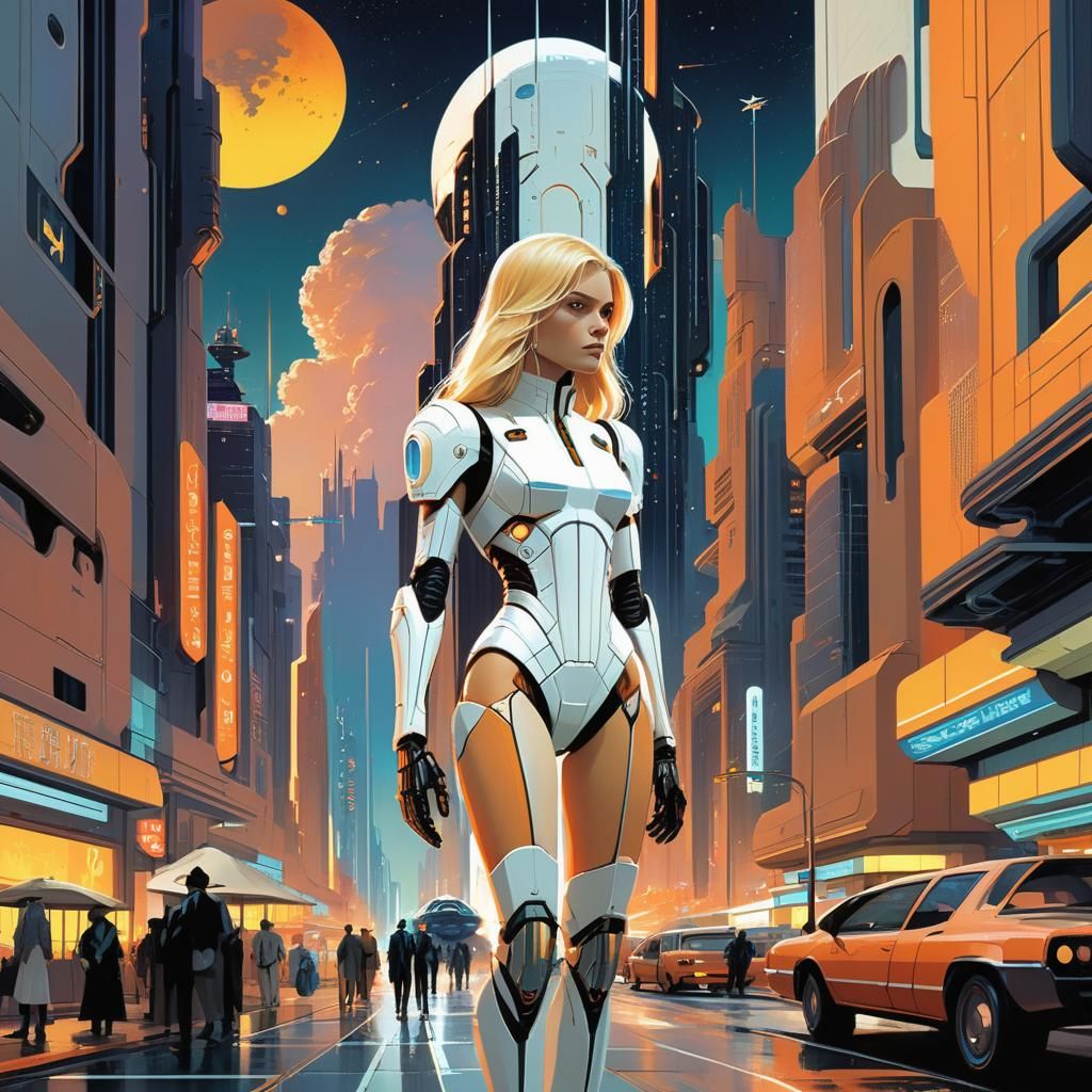 Art Deco Metropolis Hero in Cyberpunk Style