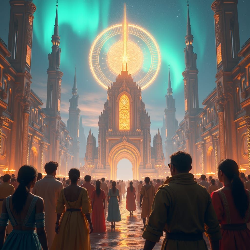 Futuristic Metropolis with AI Hologram in Digital Matte Pain...