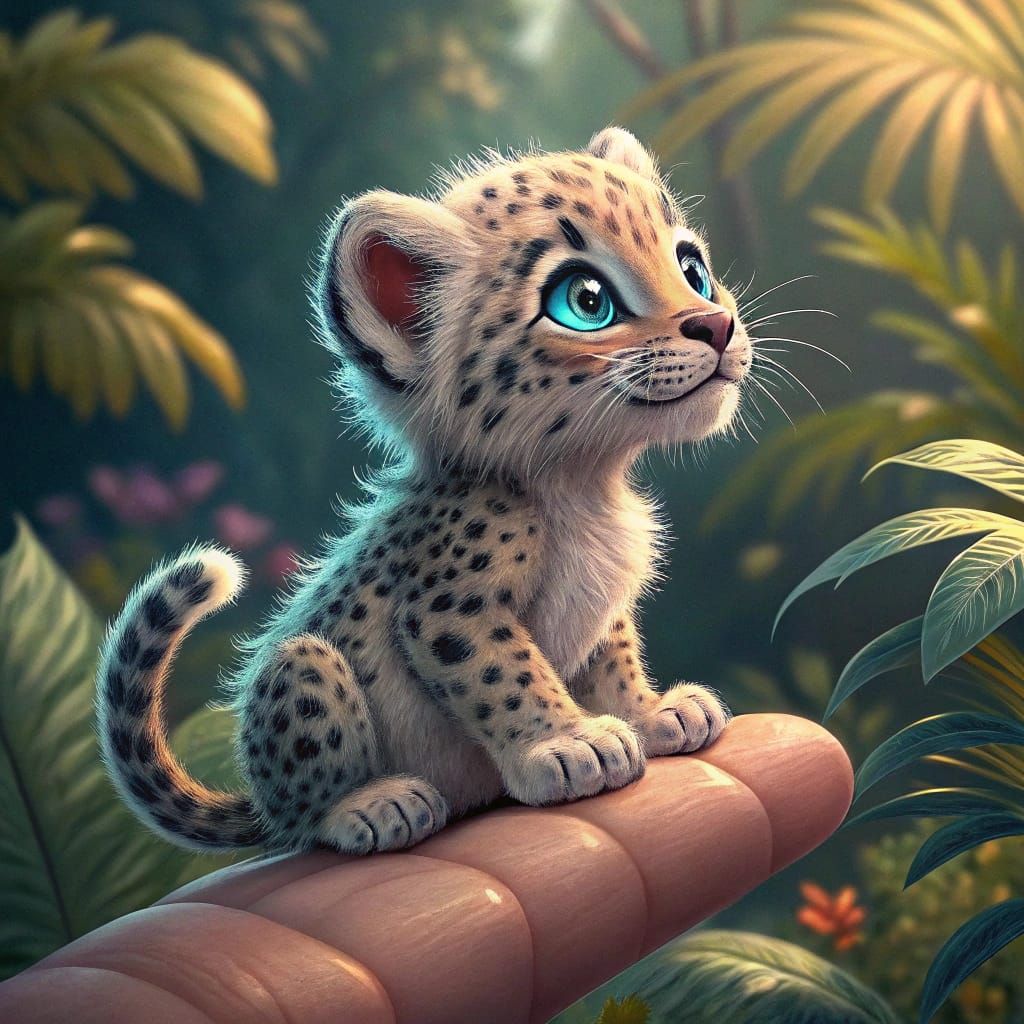 Miniature Leopard with Blue Eyes on Finger