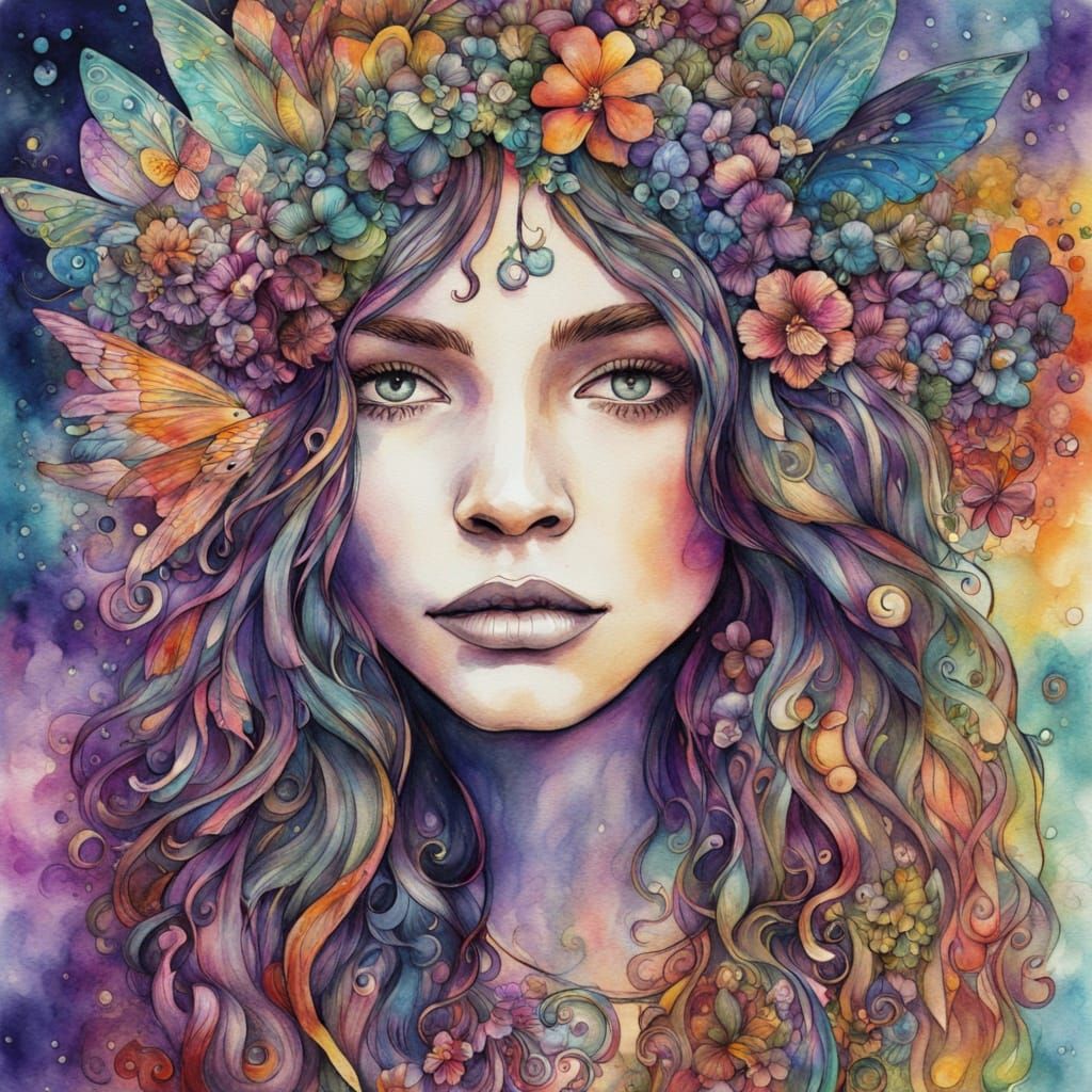 Janis Joplin Fairy in Psychedelic Garden