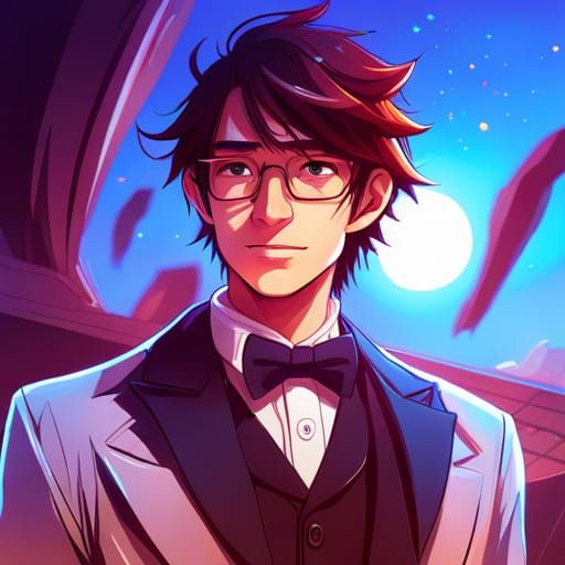Fantasy Anime Portrait of a Nerd in Coffee Shop