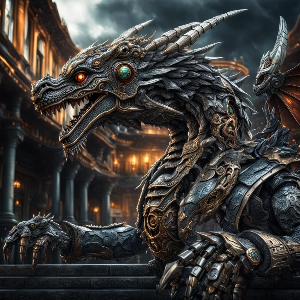 Hyperrealistic Robot Dragon Hybrid in HDR