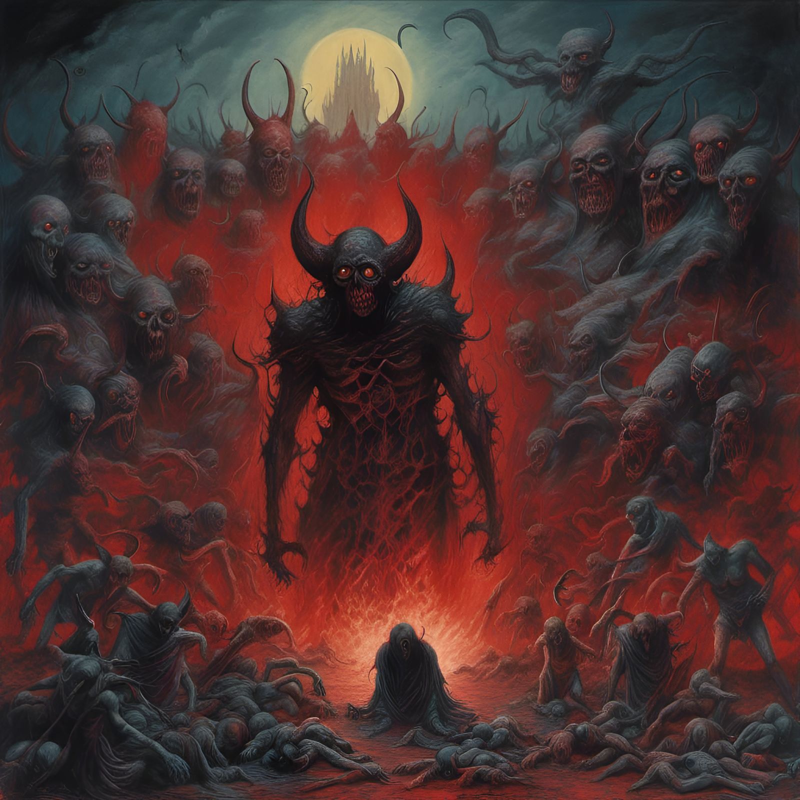 Demonic Confrontation in Psychedelic Horror Style