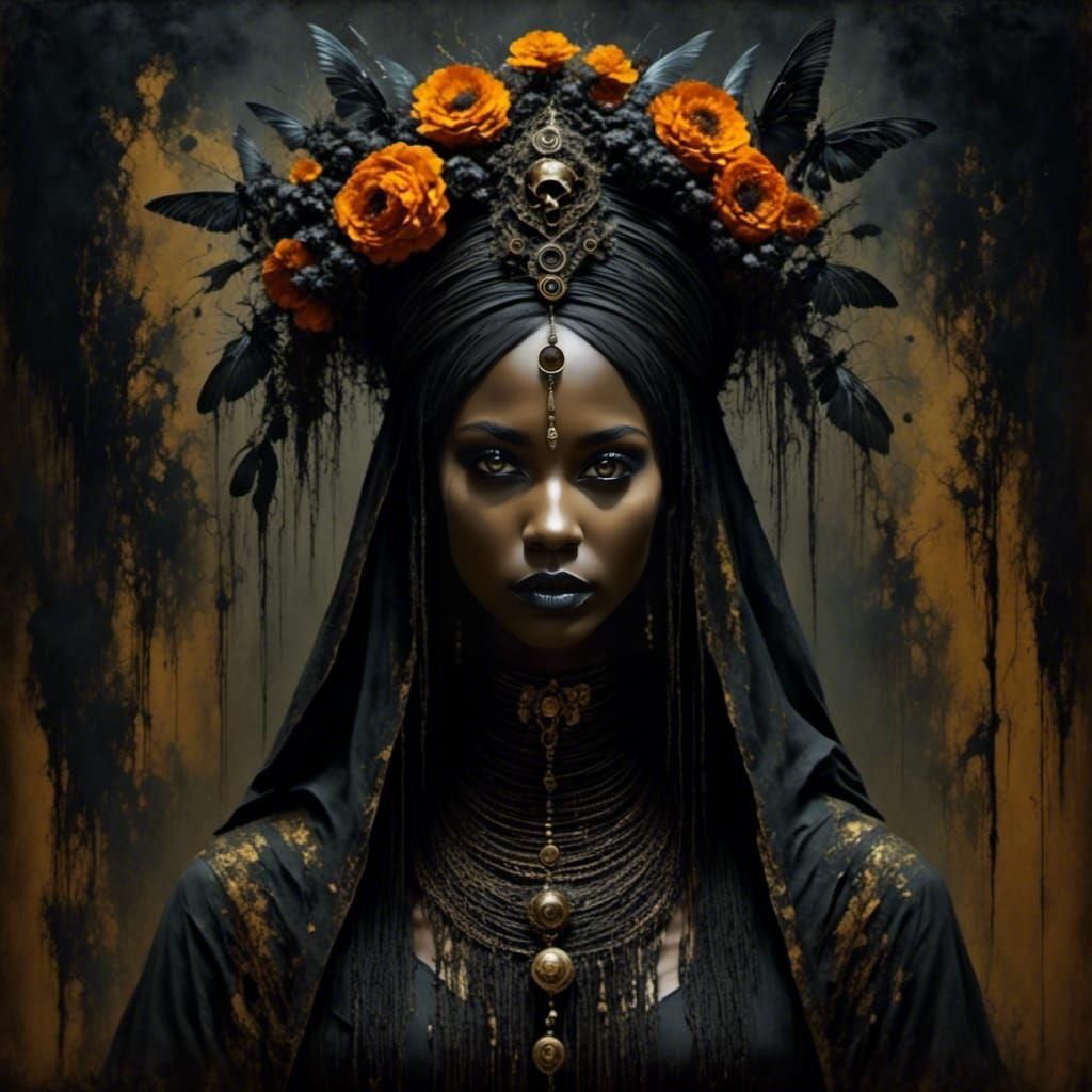 Creepy Voodoo Priestess Portrait in Surrealist Style