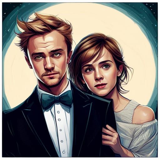 Comic Book Art: Couple Dancing Under Moonlit Sky