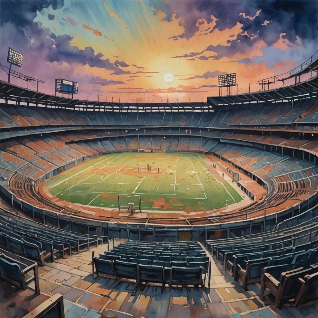 Twilight Stadium: Gouache and Watercolor Impressionist Paint...